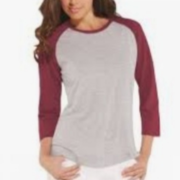 BOGO FREE- (2) Colorblock Unisex Baseball Shirts Old Navy Gray/Featherz Burgundy - Picture 2 of 14